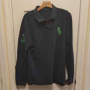 Ralph Lauren Custom Fit Long Sleev Polo in Navy XL
